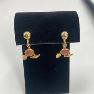 Unique Vintage Gold stone shovel and pick screw back earrings
